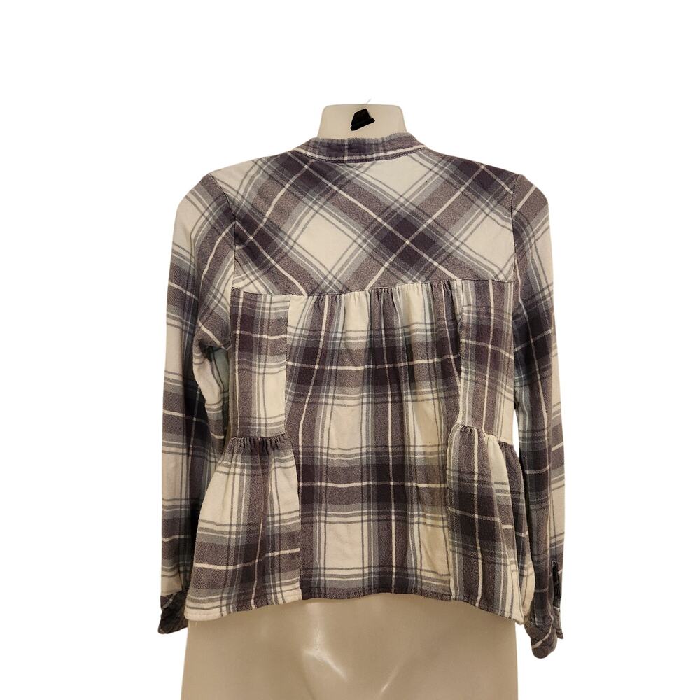 Altar'd State Long Sleeve Blouse Flannel Top Pullover Casual Plaid Purple Small - Picture 2 of 13